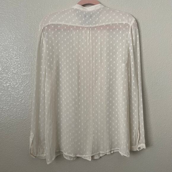 Burberry Brit Top Womens Large Cream Polka Dot Crepe Sheer Pleated Blouse Preppy - Picture 8 of 12